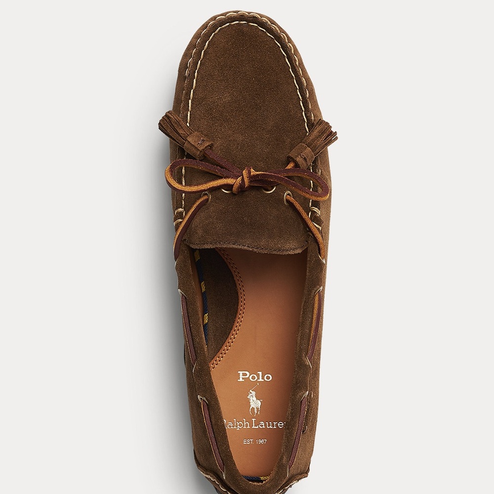 Polo Ralph Lauren brown tassels suede boat loafers.
